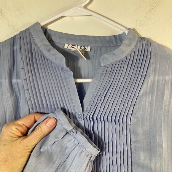 Womens‎ Vintage JG Hook Pleat Bead Front Button Shirt Light Blue 16 Polyester - Picture 3 of 8